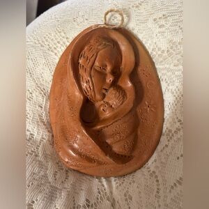Vtg Italian Terracotta Wall Plaque Madonna and Child Handcrafted